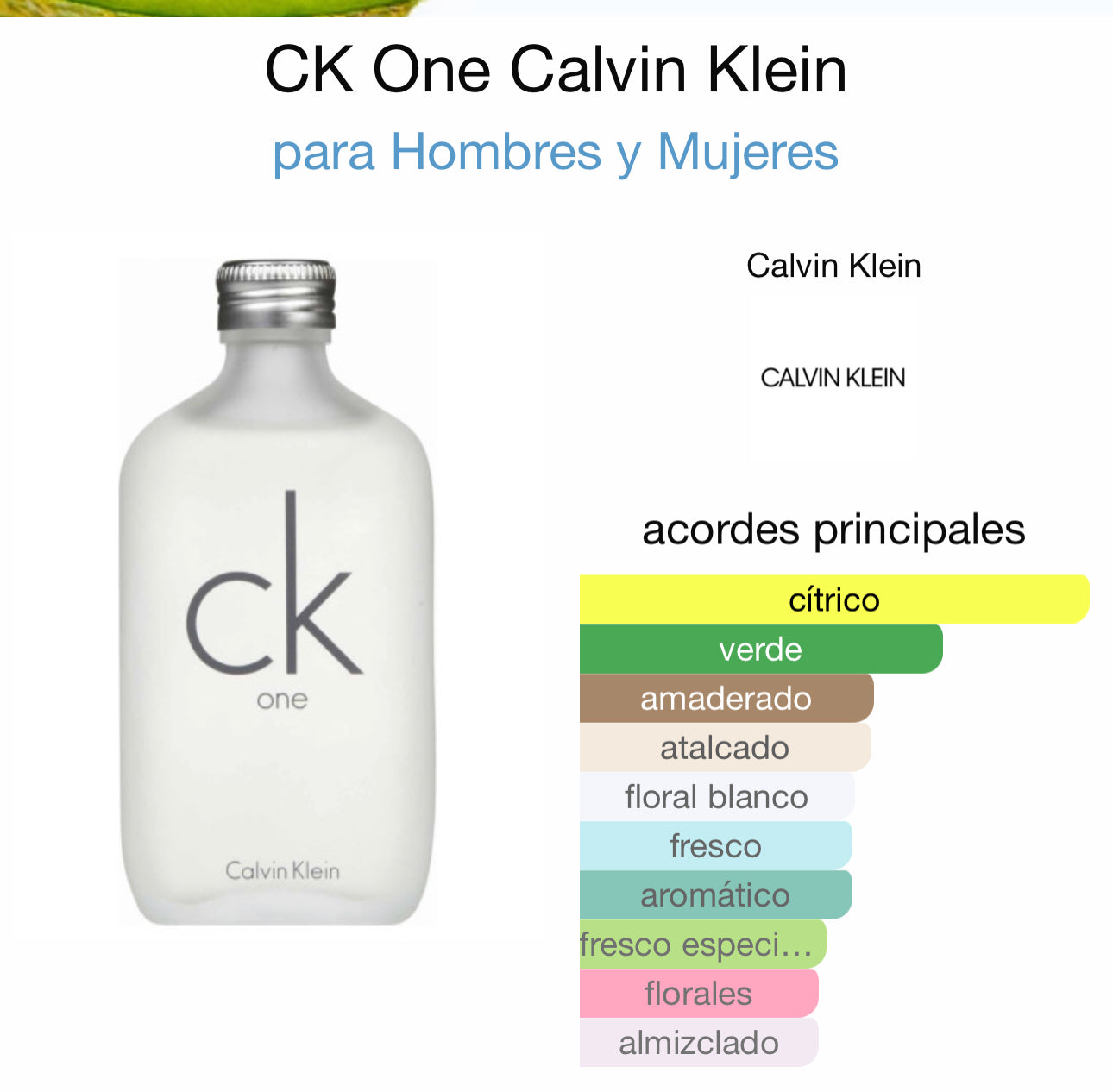 CK One Calvin Klein para Hombres y Mujeres EDT 100ml